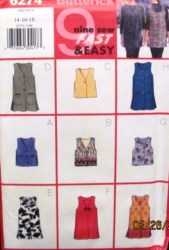 6274 2 HR 9 EZ SEMI-FIT VEST LINED/POCKETS OR NOT PATTERN 14-18