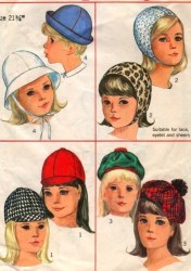 6274 SIMPLICITY KIDS 1965 JOCKEY, HELMET, TAM, ROLLER HATS PATTERN 21''
