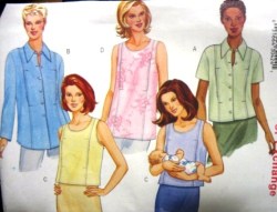 6277 Butterick EZ MATERNITY /NURSING SS-LS BUTTON SHIRT, TANK TOP PATTERN 8-18 UNCUT 2 SIZES