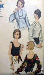 6283 VOGUE 50s CHARMING COWL,DRAPE,TIE BLOUSE PATTERN 14 34''
