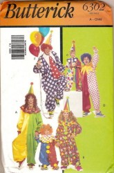 6302 KID JUMPSUIT OVERSIZE CLOWN COSTUME, HAT, TIE PATTERN 4-14