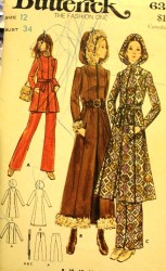 6311 BUTTERICK  1970 MINI- MAXI ZIPPER COAT HOOD OR NOT,  BELT PATTERN 14 36B