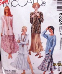 6324 LOOSE LS TOP,LONG FLARE SKIRT SLIT OR NOT PATTERN 4-6.12-22