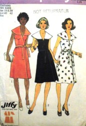 6333 74 JIFFY WRAP SLVLSS CAPE COLLAR DRESS,BELT PATTERN 18,20