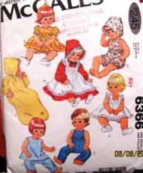 6366 MCCALLS 15 1/2, 17'' BABY DOLL DRESS, BUNTING, BONNET, UNDIES PATTERN
