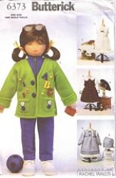 6373 BUTTERICK FLEECE JACKET, JUMPSUIT, BONNET, UNDIES 23'' DOLL PATTERN