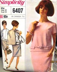 6407 1966 2 PIECE SS-LS DRESS,REVERSIBLE CAPE PATTERN 14 34''