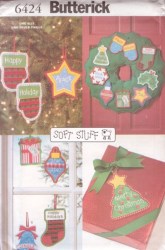 6424 BUTTERICK SWEET NO SEW FELT ORNAMENTS, FELT WREATH PATTERN