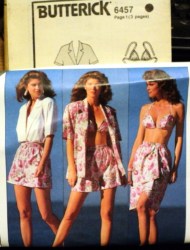 6457 Butterick BOXY SHIRT, BRA, SHORTS, MOCK WRAP SKIRT PATTERN 8-12 uncut