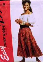6487 EZ OFF SHOULDER SS PEASANT TOP,3 TIER SKIRT PATTERN 14-20