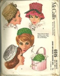 6515 1962 SMOCKED PILLBOX,BRIM HATS PATTERN 21.5-22.5'' UNCUT