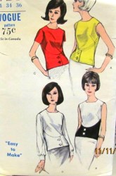 6524  Vogue 1960S 4 CURVED OVERBLOUSES SLEEVES OR NOT PATTERN  12 32B  UNCUT
