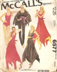 6577 KNIT BODYSUIT, TITE PANTS, HANKIE SKIRT, COVERUP PATTERN SM