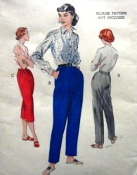 6592 PEDAL PUSHERS, CUFF OR NOT SLACKS 50s PATTERN 28'' WAIST