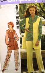 6604  SIMPLICITY 74 DESIGNER LONG VEST, COLLAR BLOUSE, FLARE PANTS PATTERN  18 UNCUT