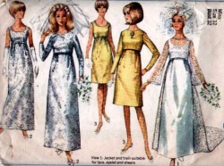 6759 SIMPLICITY 1966 EMPIRE BRIDE DRESS SLEEVES OR NOT LENGTHS, JACKET PATTERN 12 UNCUT