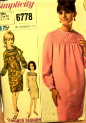 6778 SIMPLICITY 1966 TIFFANY SLIM SMOCK DRESS SLEEVES OR NOT, SCARF PATTERN 14,  12