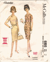 6805 McCalls 1963 SLIM SHORT SLEEVE LO PLEAT DRESS PATTERN 10, 14, 16 choice