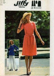 6841 SIMPLICITY Jiffy 1975 SS DRESS, LS TOP-, BELT, FLARE PANTS PATTERN 14,16, 18 CHOICE