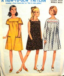 6877 SIMPLICITY 60S CAFTAN DRESS LENGTHS SLEEVES OR NOT EZ PATTERN 12 32; 13 JR 33"B