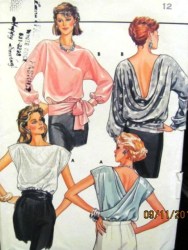 6958 LOOSE PULLOVER SS-LS BACK DRAPE BLOUSE 70s PATTERN 12, 16