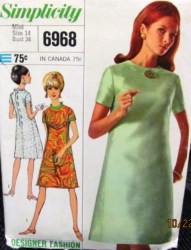 6968 1967 PRINCESS NO COLLAR SS DRESS DESIGNER PATTERN 14 34''