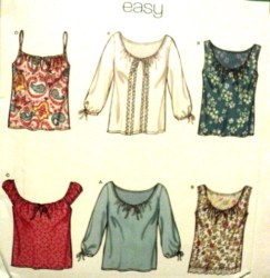 6976 EZ NEW LOOK STRAPPY /SLEEVELESS/  PEASANT TOPS PATTERN 8-18 UNCUT