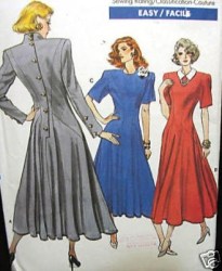 7009 VOGUE 1987 BACK BUTTON  FIT FLARE SHORT - LONG SLEEVE DRESS LENGTHS PATTERN 6-10