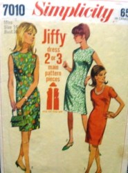 7010 SLIM COLLARLESS 1967 JIFFY DRESS SLVS OR NOT PATTERN 16 36''