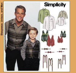 7030 SIMPLICITY MR S-XL, BOY S-L SHIRT, VEST, BOW TIE, SUSPENDERS PATTERN