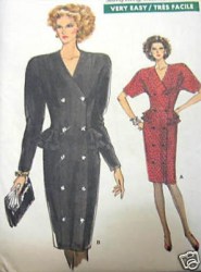 7060 VERY EZ VOGUE 2 BREASTED PEPLUM DRESS 87 PATTERN 6-10 & 12