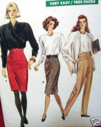 7074 VERY EASY VOGUE  EZ HIGH WAIST SKIRT, PANTS 87 PATTERN  6-10; 12-16 CHOICE  uncut