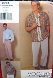 7094 VOGUE MR. SHIRT,  SHORTS, PANTS PATTERN XS-M, L-XL CHOICE UNCUT