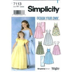 7113 SIMPLICITY GIRLS FORMAL FLARE FLOOR DRESS SLEEVES OR NOT, SHAWL PATTERN 3-6