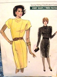 7114 VOGUE EZ RSD NECK SS-LS STRAIGHT DRESS PATTERN 6-10