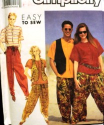 7129 SIMPLICITY UNISEX BAGGY HAREM PANTS,SS TOP, VEST EZ PATTERN XXS-XL uncut