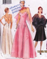 7158 VOGUE STRAPPY KNEE -FLOOR STRAPPY FLARE DRESS, SHEER CAPE PATTERN 8-18 2 SIZES