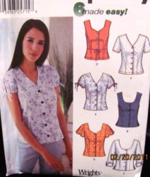 7167 Simplicity 6 EZ BACK TIE BUTTON  BLOUSE SLEEVES OR NOT PATTERN 4-10 uncut