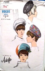 7200 1960S ADOLFO DESIGNER BERET HATS PATTERN 21 1/2''