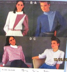 7211 BURDA SS-LS PULLOVER BLOUSES 80S PATTERN 8-18