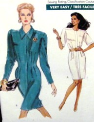 7297 VOGUE 1988 BUTTON TUCK SS-LS STRT DRESS EZ PATTERN 12-16 UNCUT
