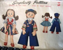 7302 1947 UNCUT 15'' 2 STUFFED BOY,GIRL RAG DOLLS PATTERN