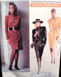 7304 VOGUE SS-LS BUTTON TAPER DRESS POCKETS OR NOT PATTERN 6-22 3 SIZES
