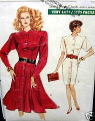 7323 VOGUE 1988 BUTTON DOWN STRAIGHT-FLARE DRESS LENGTHS PATTERN 8-12