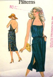 7356 VOGUE EZ BACK WRAP LONGER TIED HALTER DRESS PATTERN 10, 12