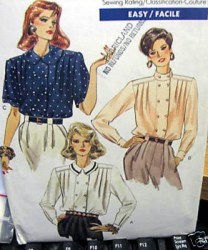 7361 Vogue LOOSE COLLAR SHORT- LONG SLEEVE BLOUSE EZ PATTERN 8-12; 20-24 choice Uncut