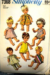 7368 SIMPLICITY 1967 18'' 20'' VINYL BABY DOLL UNDIES, DRESS, PLAYSUIT PATTERN