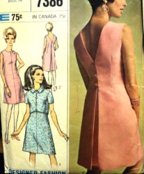 7386 SIMPLICITY 1967 DESIGNER SLEEVELESS BACK PLEAT DRESS, SS JACKET PATTERN 14 34B, or 12 32" choice