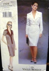 7424 Vogue STRAIGHT SS-LS COLLAR DRESS, BELT PATTERN 12-16; 18-22 choice