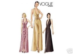 7428 VOGUE DEEP V HALTER SLIT FLOOR DRESS ez PATTERN 8-12 cut